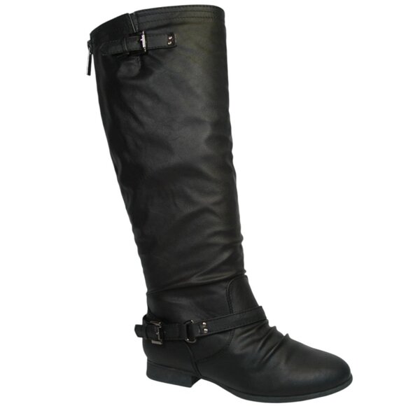 Faux Leather Buckle Detail Knee-High Equestrian-Inspired Fashion Riding Boots - Picture 3 of 8